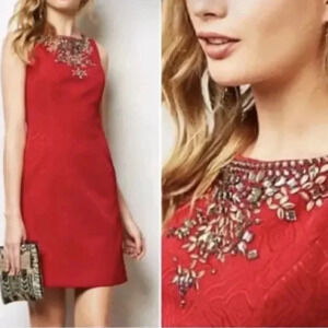 Anthropologie Moulinette Soeurs Toulouse Dress Red Gems Short Cocktail Size 6